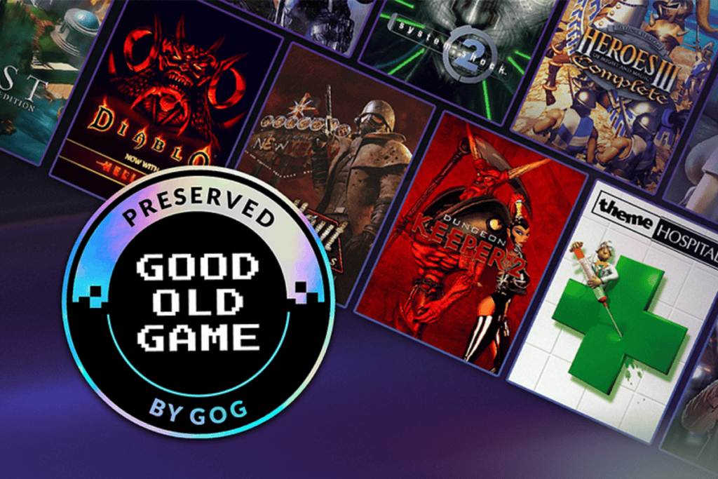 good old games logo and some old games in the background