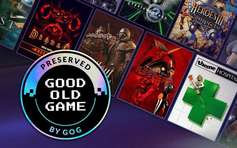 good old games logo and some old games in the background