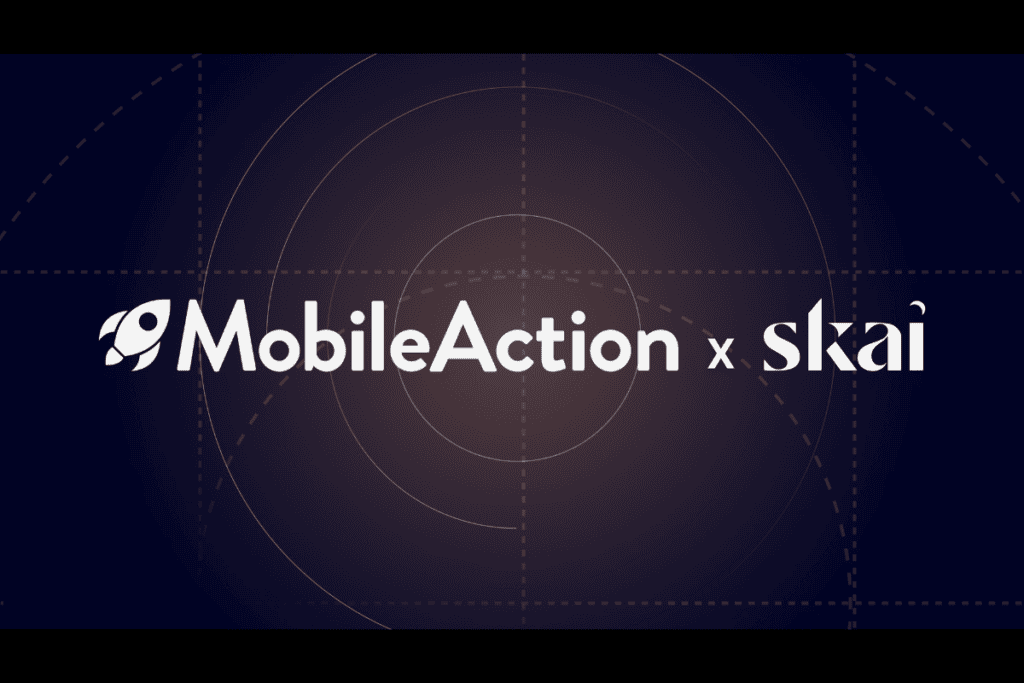 from left to right "mobileaction" "x" "skai" logos and text