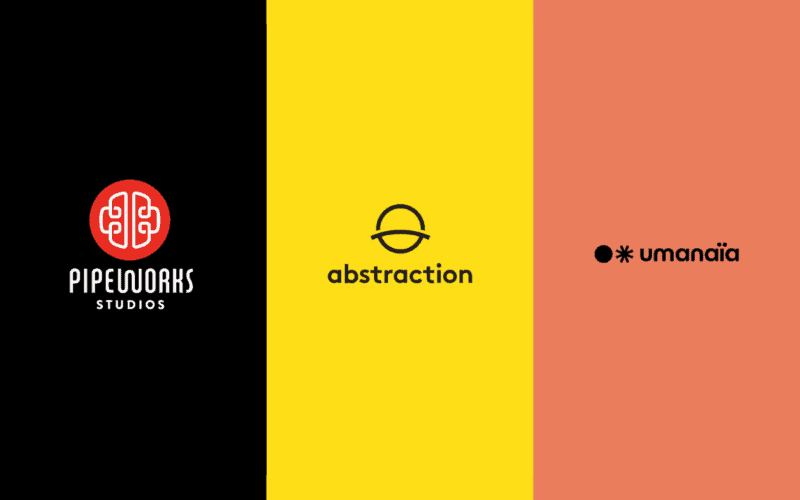 virtuos acquistions shows pipeworks logo on the left, abstraction logo in the middle, and Umanaïa logo on the right