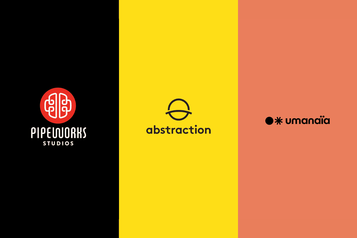 virtuos acquistions shows pipeworks logo on the left, abstraction logo in the middle, and Umanaïa logo on the right