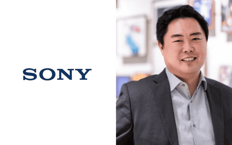 sony logo on the left, photo of hideaki nishino on the right