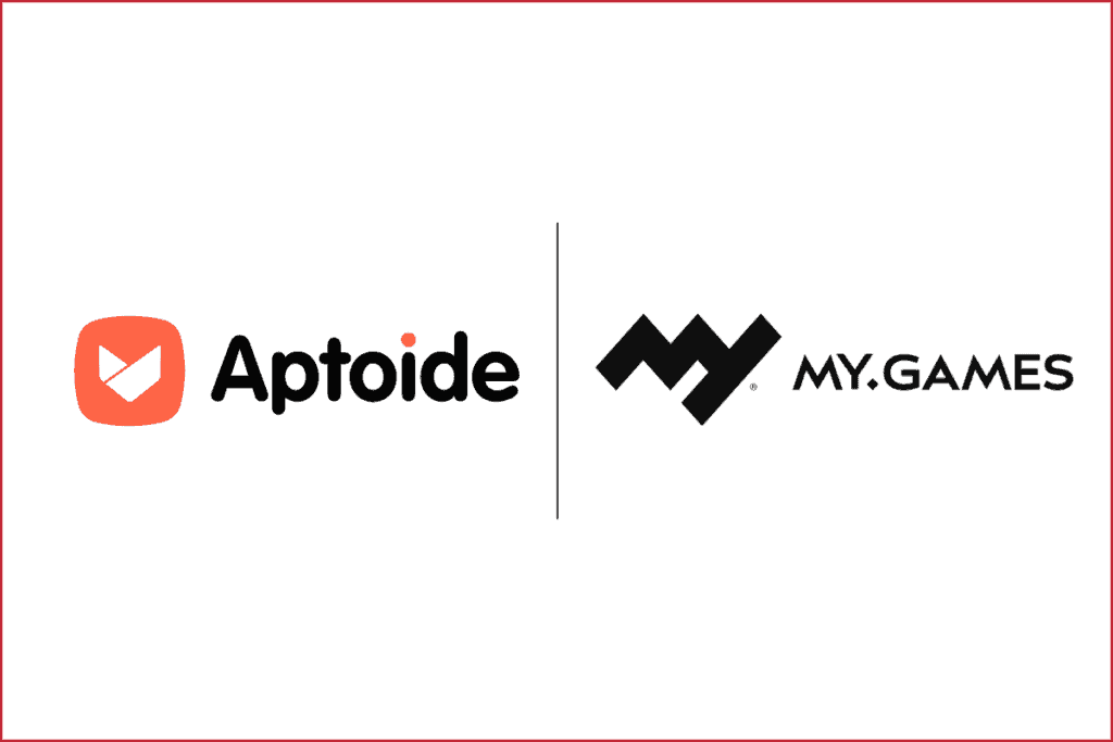 aptoide logo on the left, my.games logo on the right