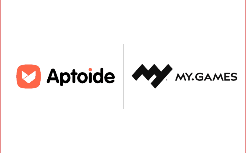 aptoide logo on the left, my.games logo on the right
