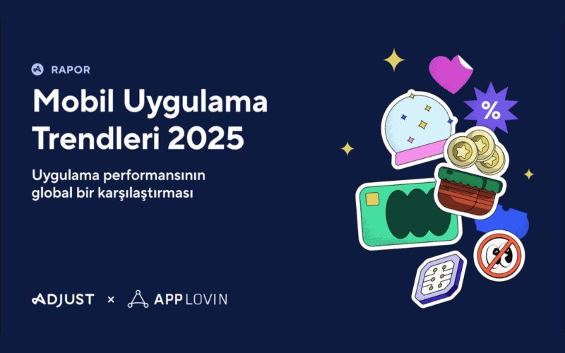 mobil uygulama trendleri 2025 görseli, adjust ve applovin logoları