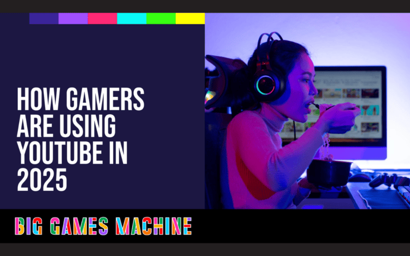 How gamers use YouTube in 2025 text on the left, a photo of a girl eating dinner while watching youtube on the right