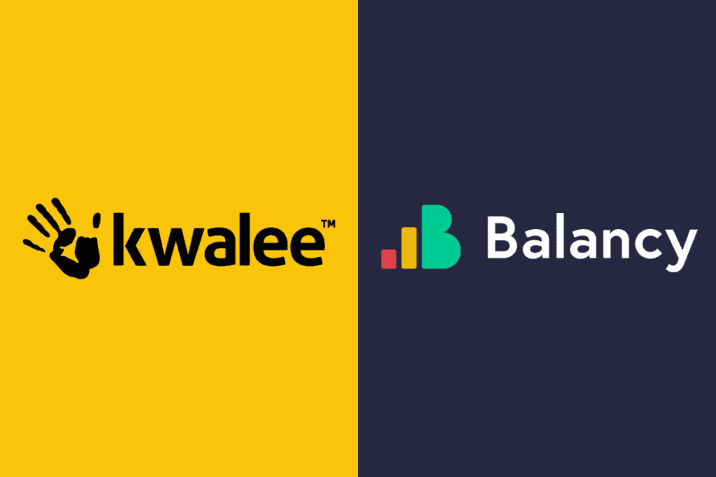 kwalee logo on the left, balancy logo on the right