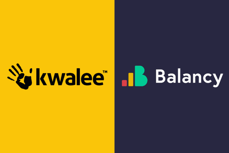 kwalee logo on the left, balancy logo on the right