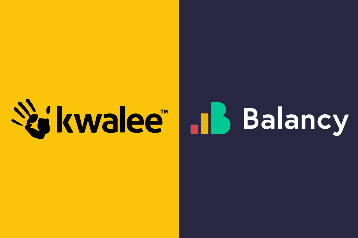 kwalee logo on the left, balancy logo on the right