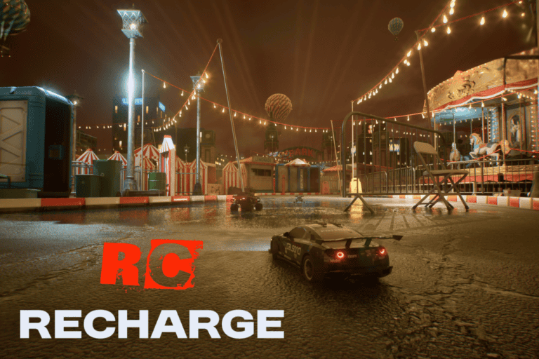 recharge gameplay footage in the background and game logo
