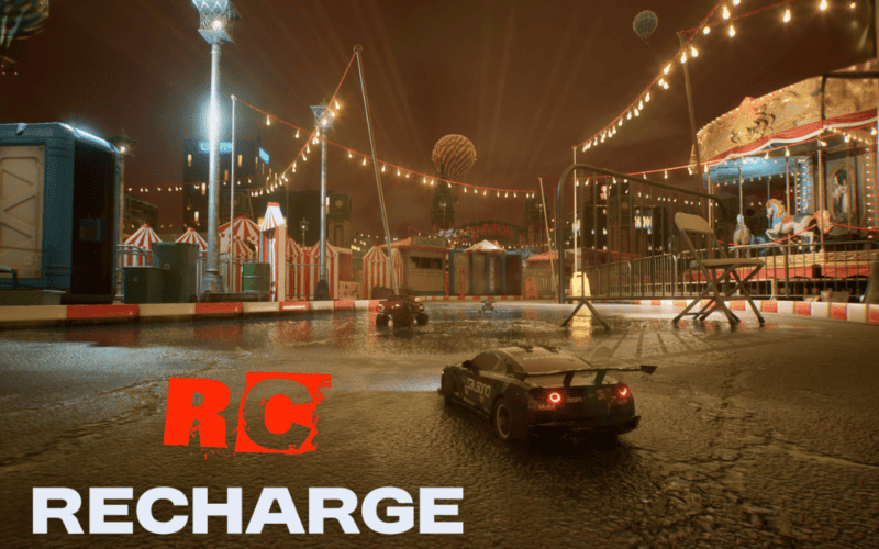 recharge gameplay footage in the background and game logo