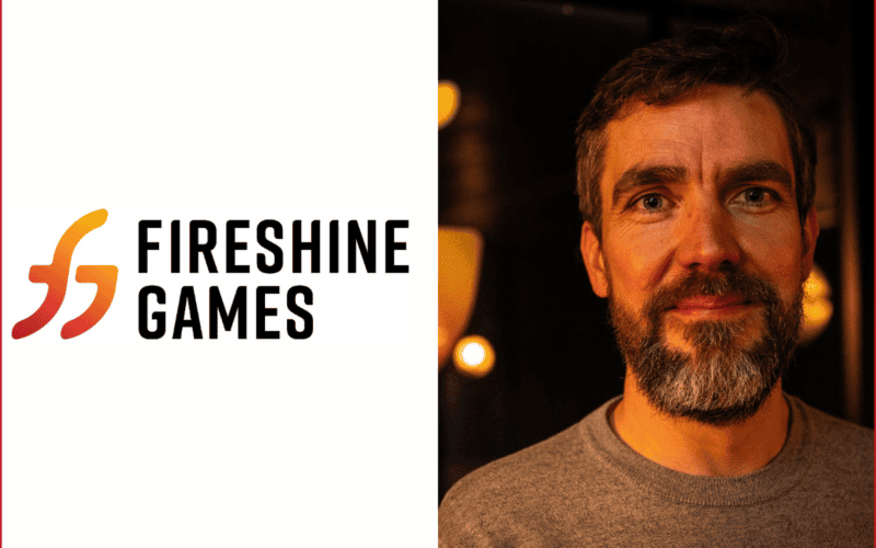 fireshine games logo on the left, brian foote photo on the right