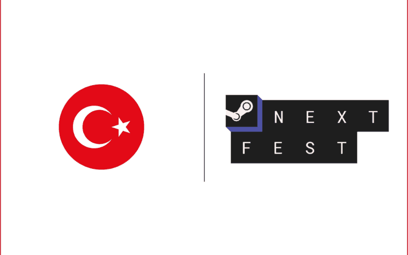 solda türkiye bayrağı, sağda steam next fest logosu