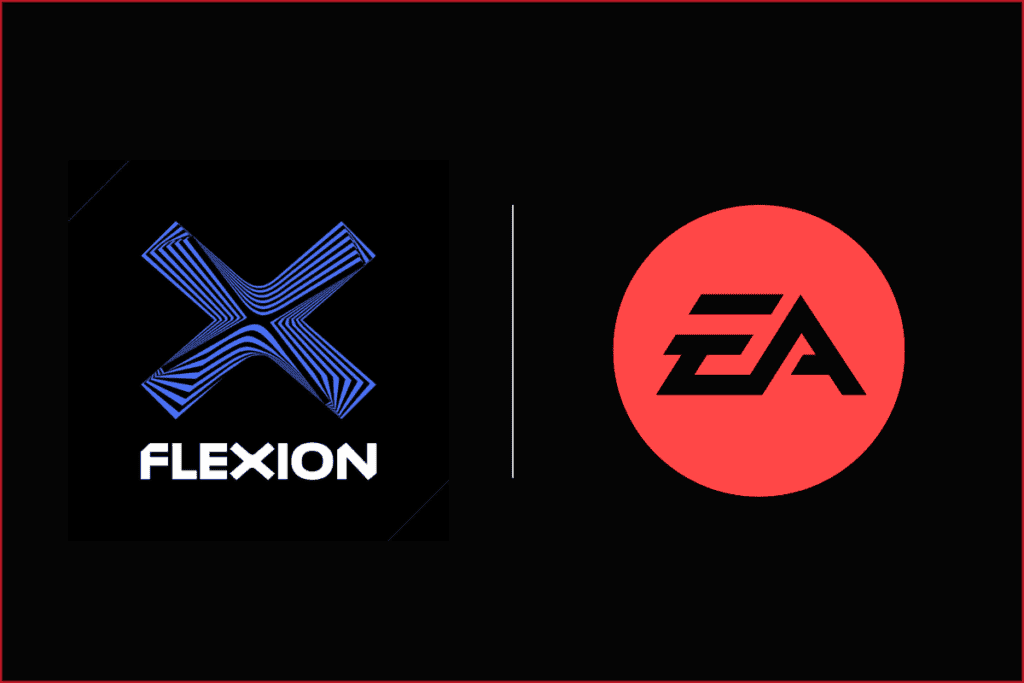 flexion logo on the left, electronic arts logo on the right