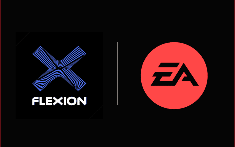 flexion logo on the left, electronic arts logo on the right