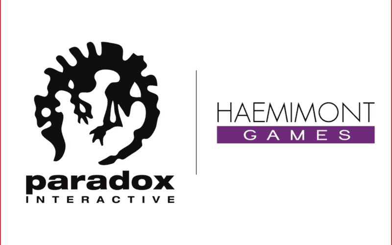 paradox interactive logo on the left, haemimont games logo on the right
