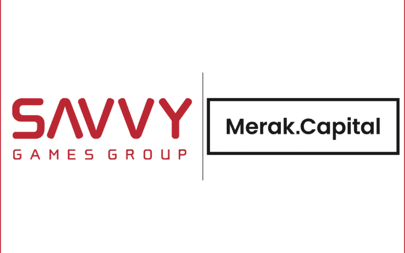 savvy games group logo on the left, merak capital logo on the right