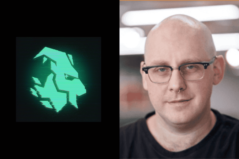 goat gaming logo on the left, photo of simon davis on the right