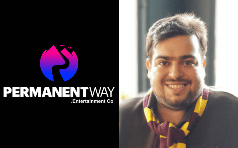 logo of permanent way entertainment on the left, photo of emad rahmani on the right