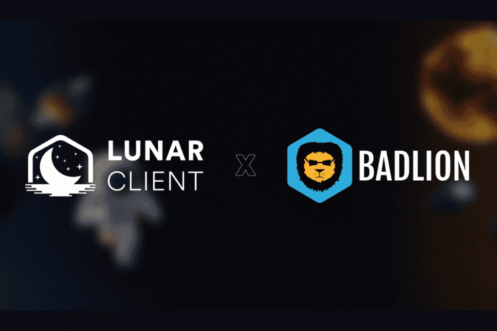 lunar client logo on the left, badlion logo on the right