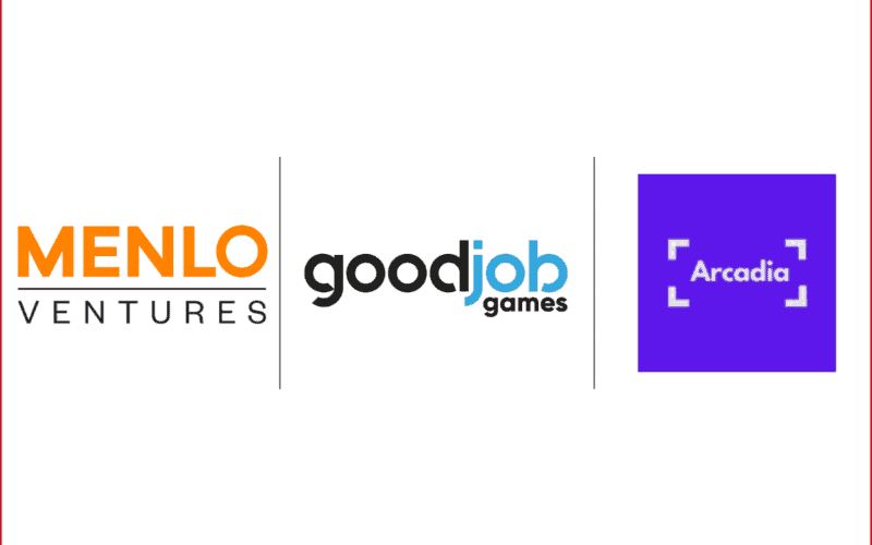 en solda menlo ventures logosu, ortada good job games logosu, en sağda ise arcadia logosu