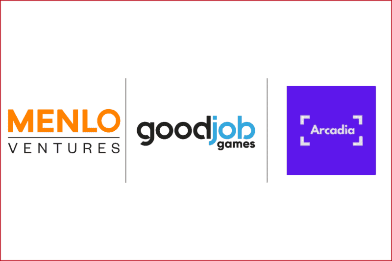 en solda menlo ventures logosu, ortada good job games logosu, en sağda ise arcadia logosu