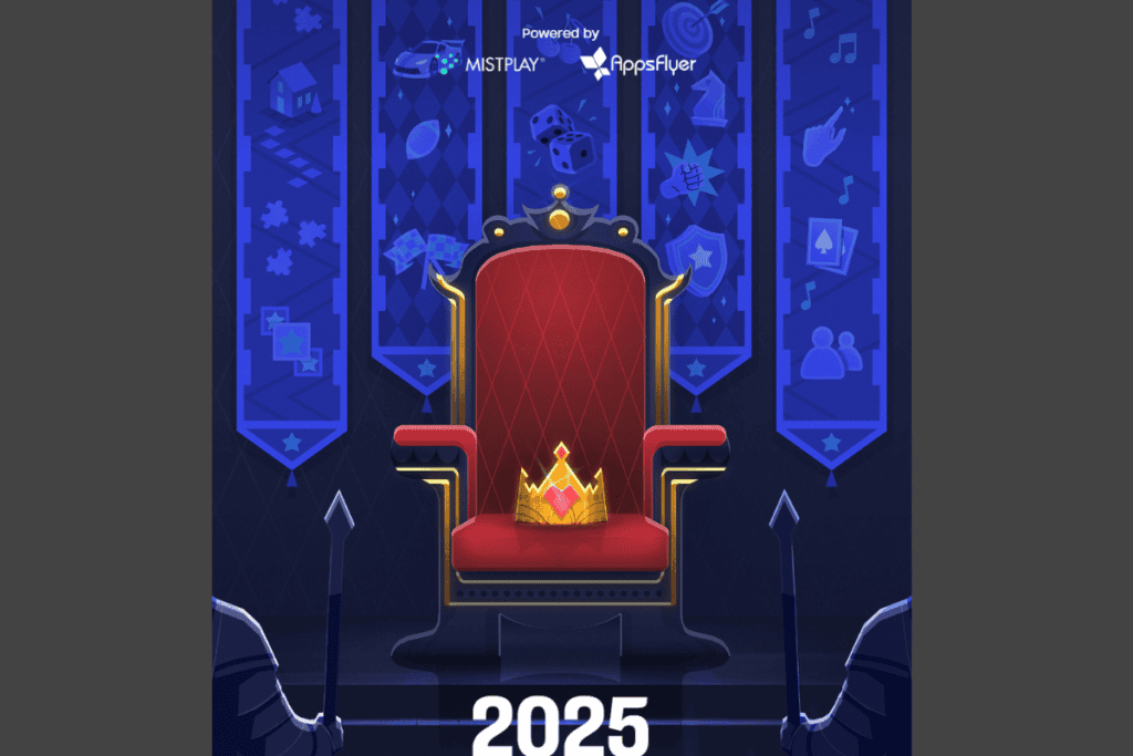 mistplay report shows a red throne and a crown on top of it, and the bottom there is a text that says "2025"