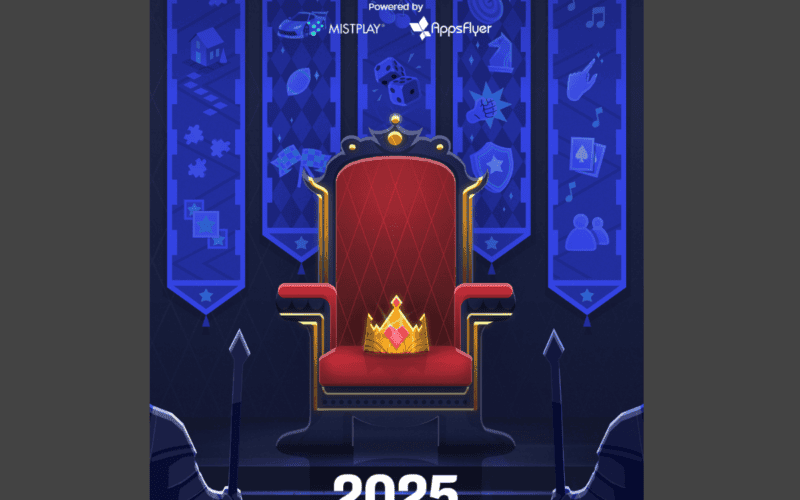 mistplay report shows a red throne and a crown on top of it, and the bottom there is a text that says "2025"