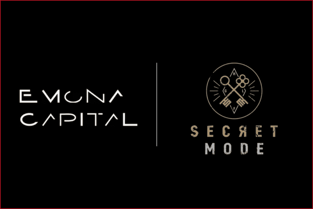 emona capital logo on the left, secret mode logo on the right
