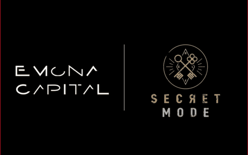 emona capital logo on the left, secret mode logo on the right
