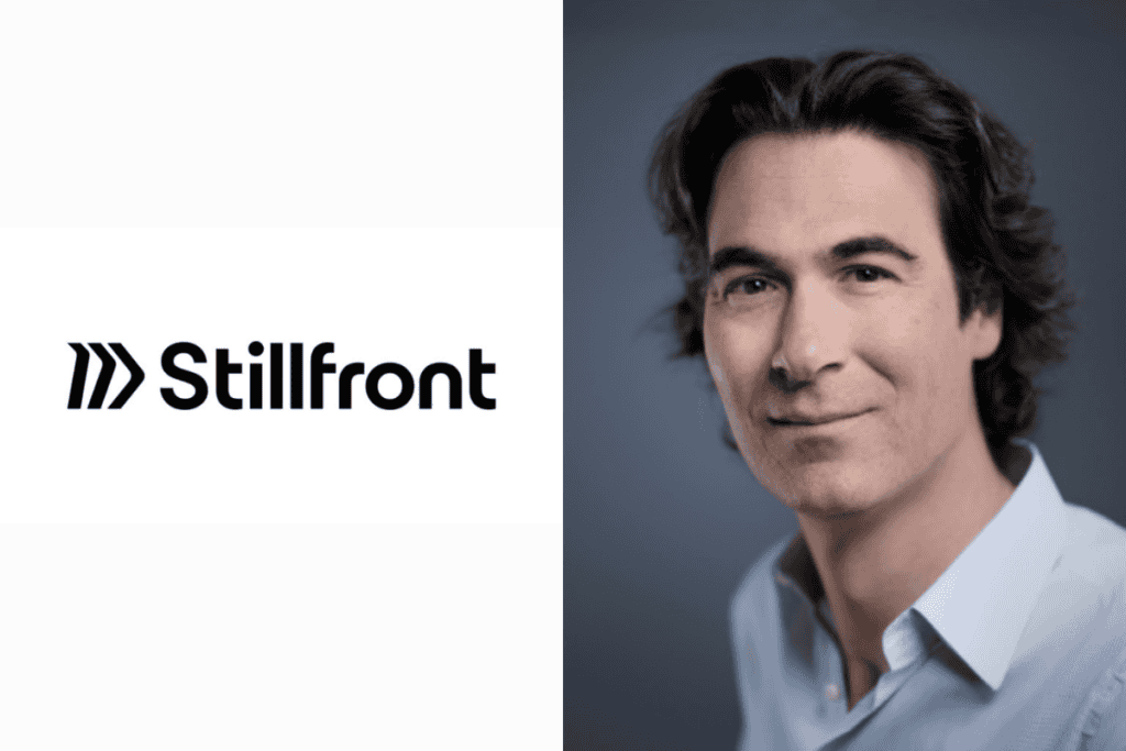 stillfront group logo on the left, Alexis Bonte photo on the right