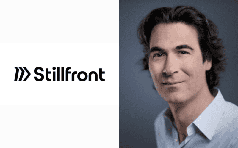 stillfront group logo on the left, Alexis Bonte photo on the right