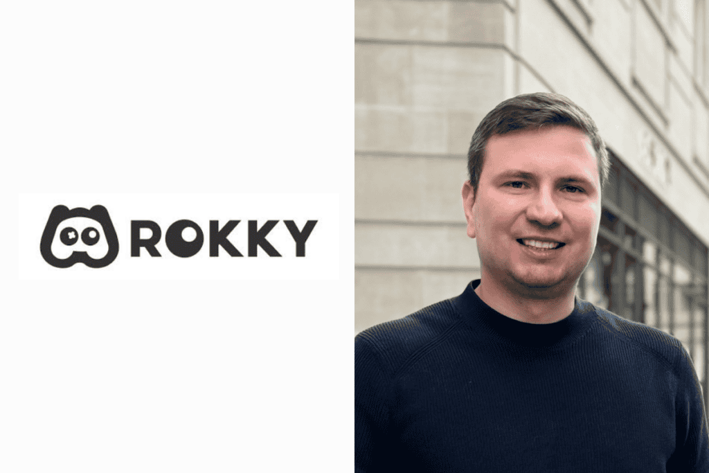 rokky logo on the left, Vadim Andreev photo on the right