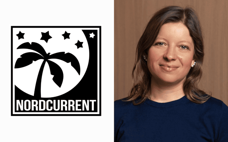 nordcurrent logo on the left, Victoria Trofimova photo on the right