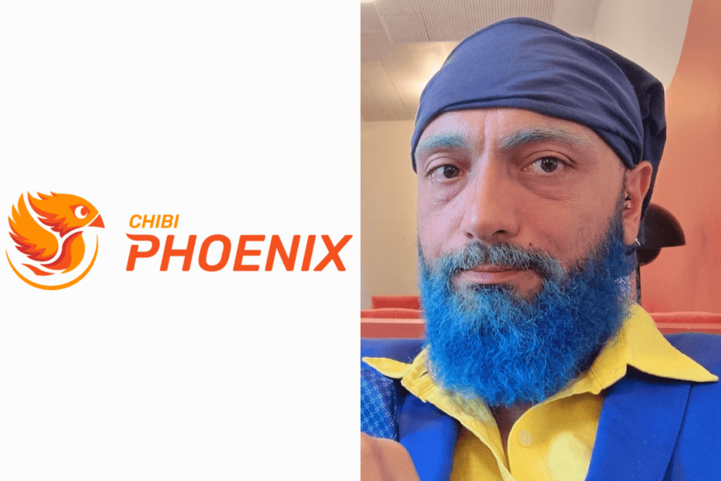 chibiphoneix logo on the left, adrien bacchi photo on the right