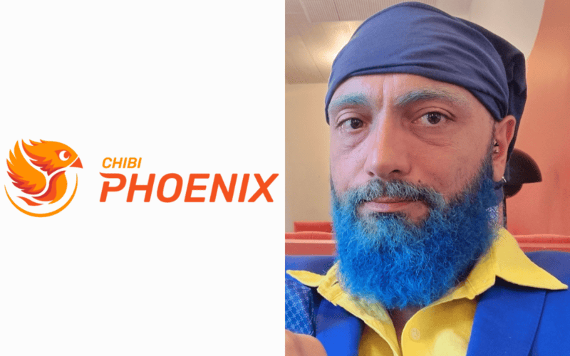 chibiphoneix logo on the left, adrien bacchi photo on the right