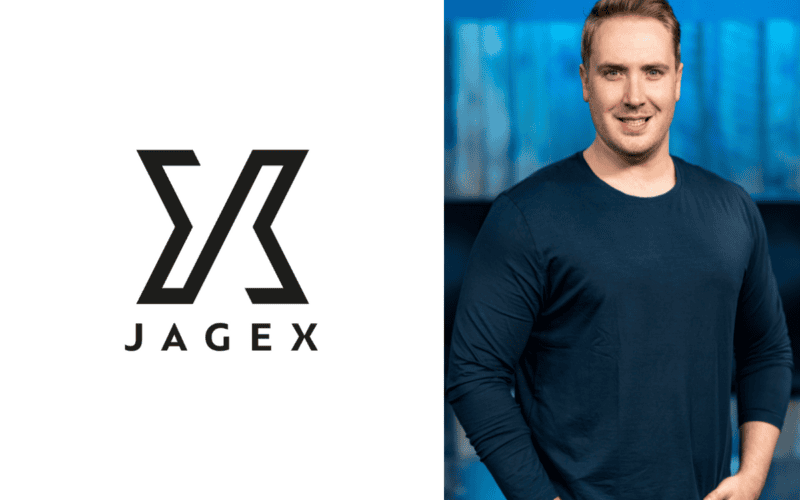 jagex logo on the left, Jon Bellamy photo on the right