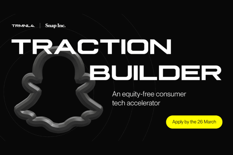 snapchat logo with traction builder text on top of it. on top left there are company logos of snapchat and trmnl4