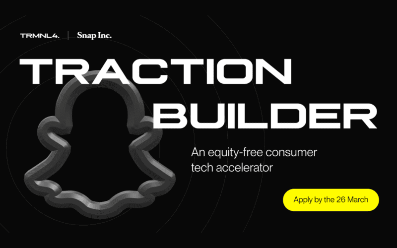 snapchat logo with traction builder text on top of it. on top left there are company logos of snapchat and trmnl4