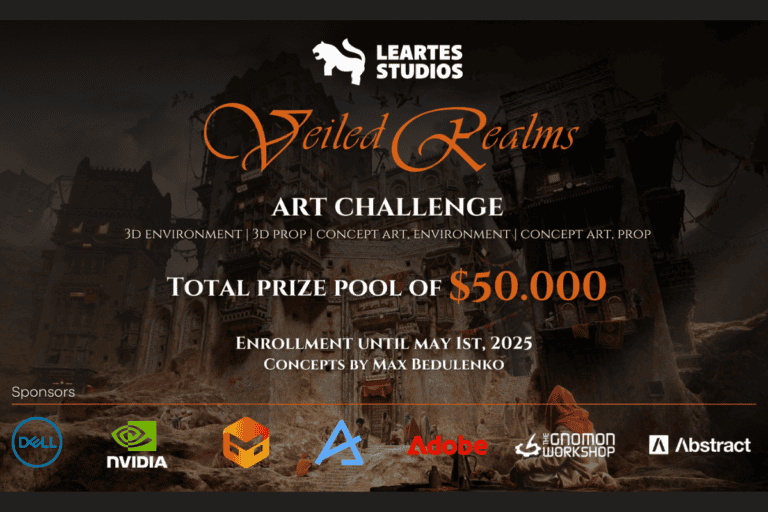 Leartes Art Challenge banner with company logo, $50,000 dollar prize pool and sponsor logos