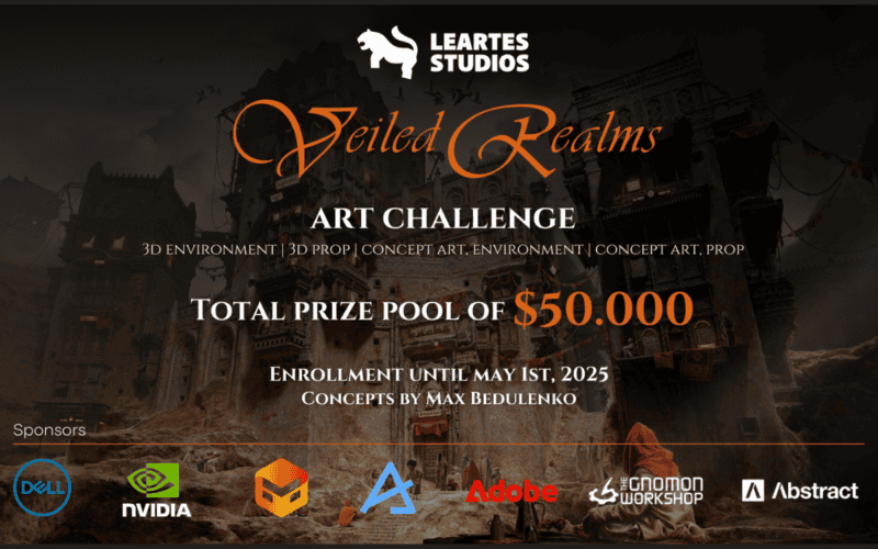 Leartes Art Challenge banner with company logo, $50,000 dollar prize pool and sponsor logos