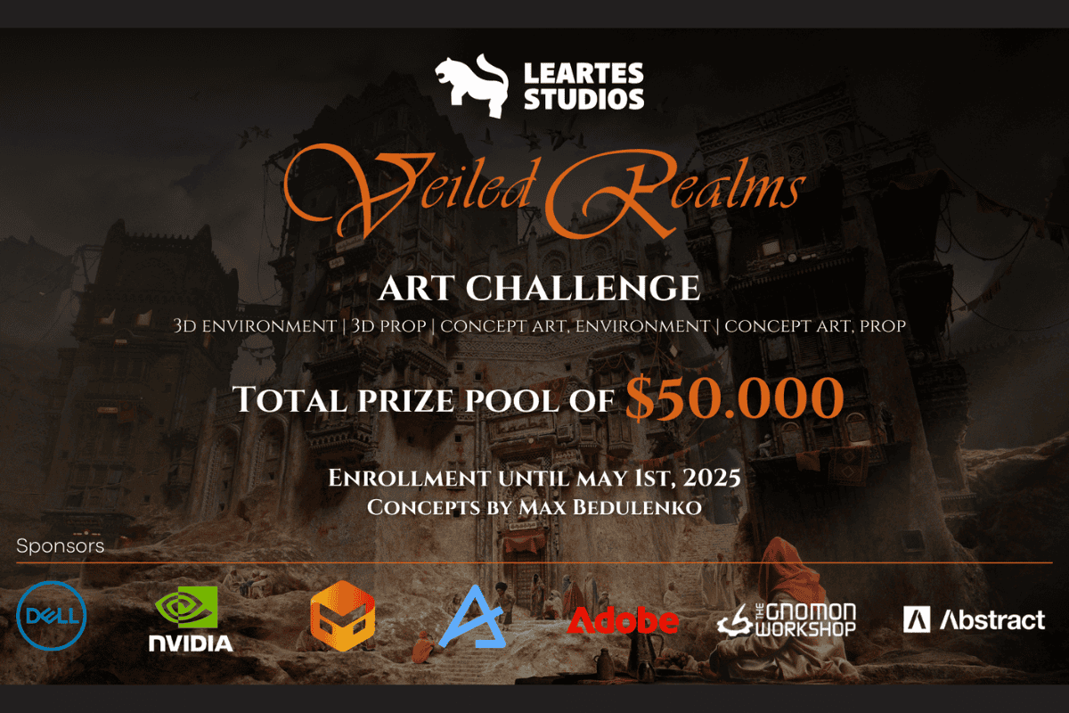 Leartes Art Challenge banner with company logo, $50,000 dollar prize pool and sponsor logos