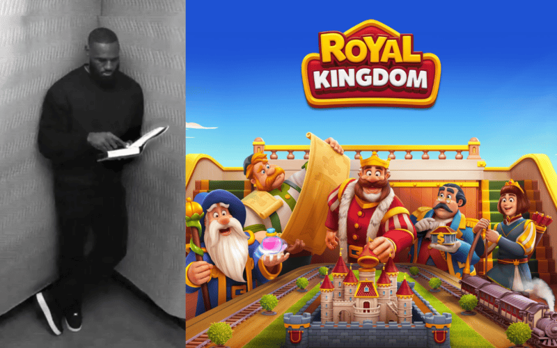 lebron james photo on the left, royal kingdom by dream games logo on the right