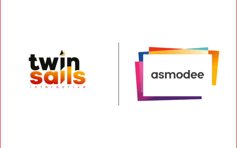 twin sails interactive logo on the left, vertical divider in the middle and asmodee logo on the right