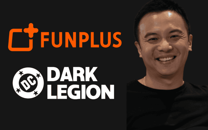 Funplus and DC: Dark Legion logos on the left, David Du's photo on the right