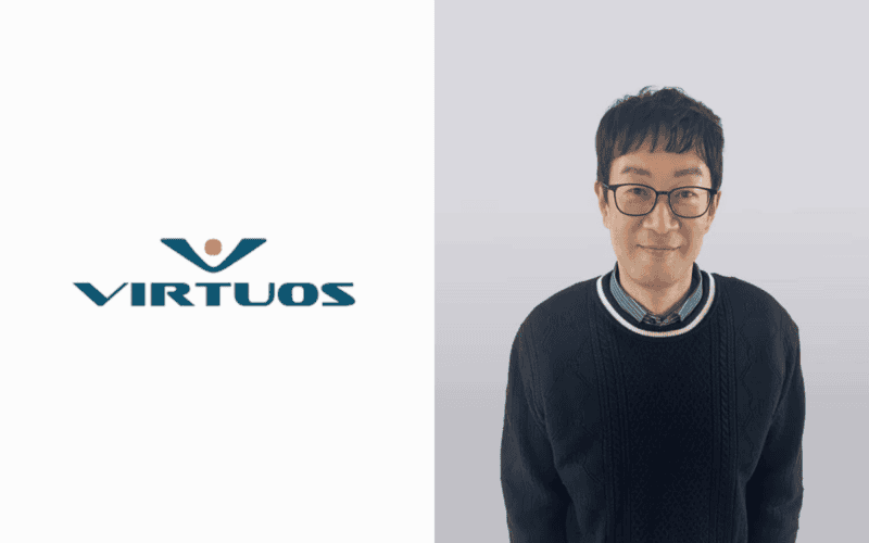 virtuos logo on the left, Seunghwan “Sean” Yoon photo on the right