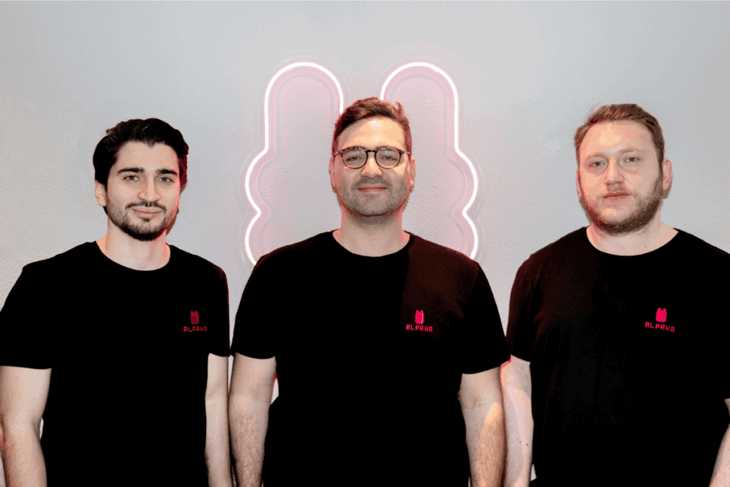 photo of alpaka games founders: Can Aksoy, Levent Alp, Özgün Levent Kaya