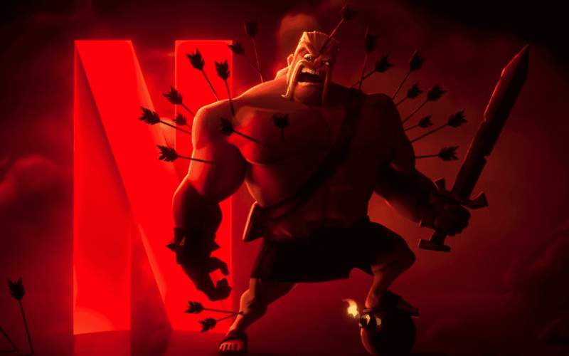 first image for supercell's new animation series "clash" showing the barbarian character from the game infront of netflix logo