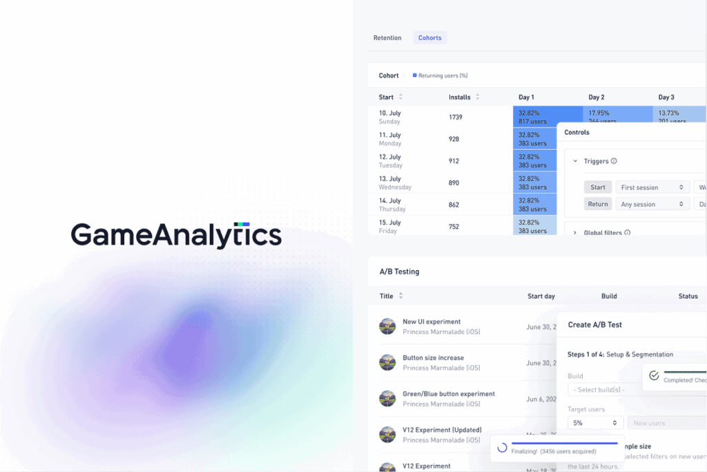 gameanalytics logo on the left, data sheet on the right