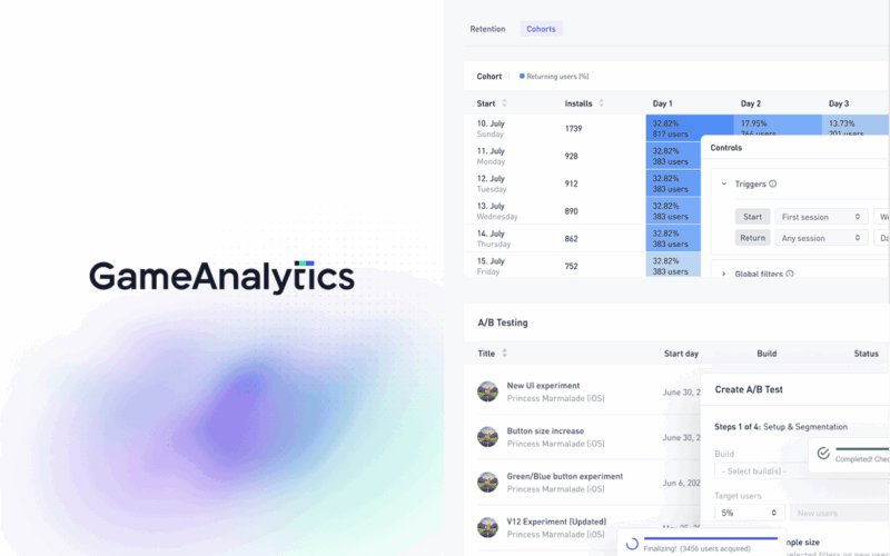 gameanalytics logo on the left, data sheet on the right